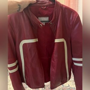 (L) Wilson's Red White stripe leather jacket/vintage super soft and luxurious!